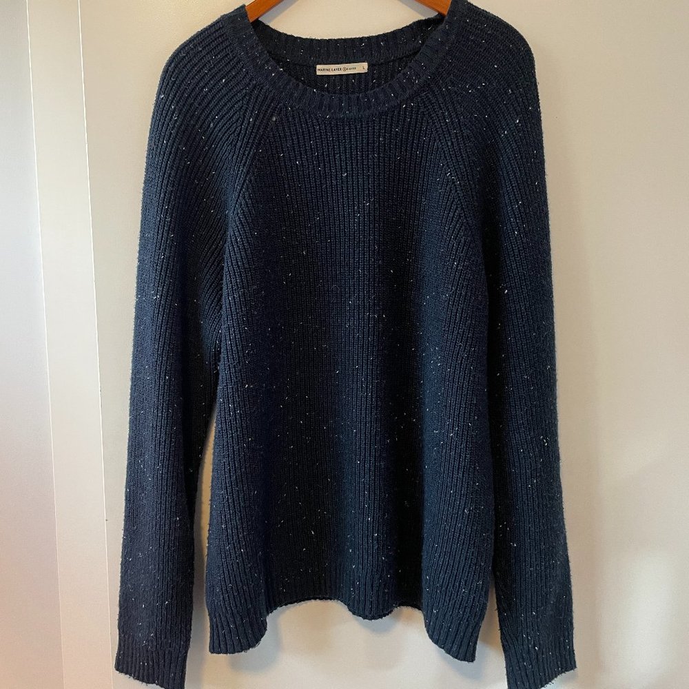 Marine Layer Coleman Crewneck Sweater in Black Iris Heather